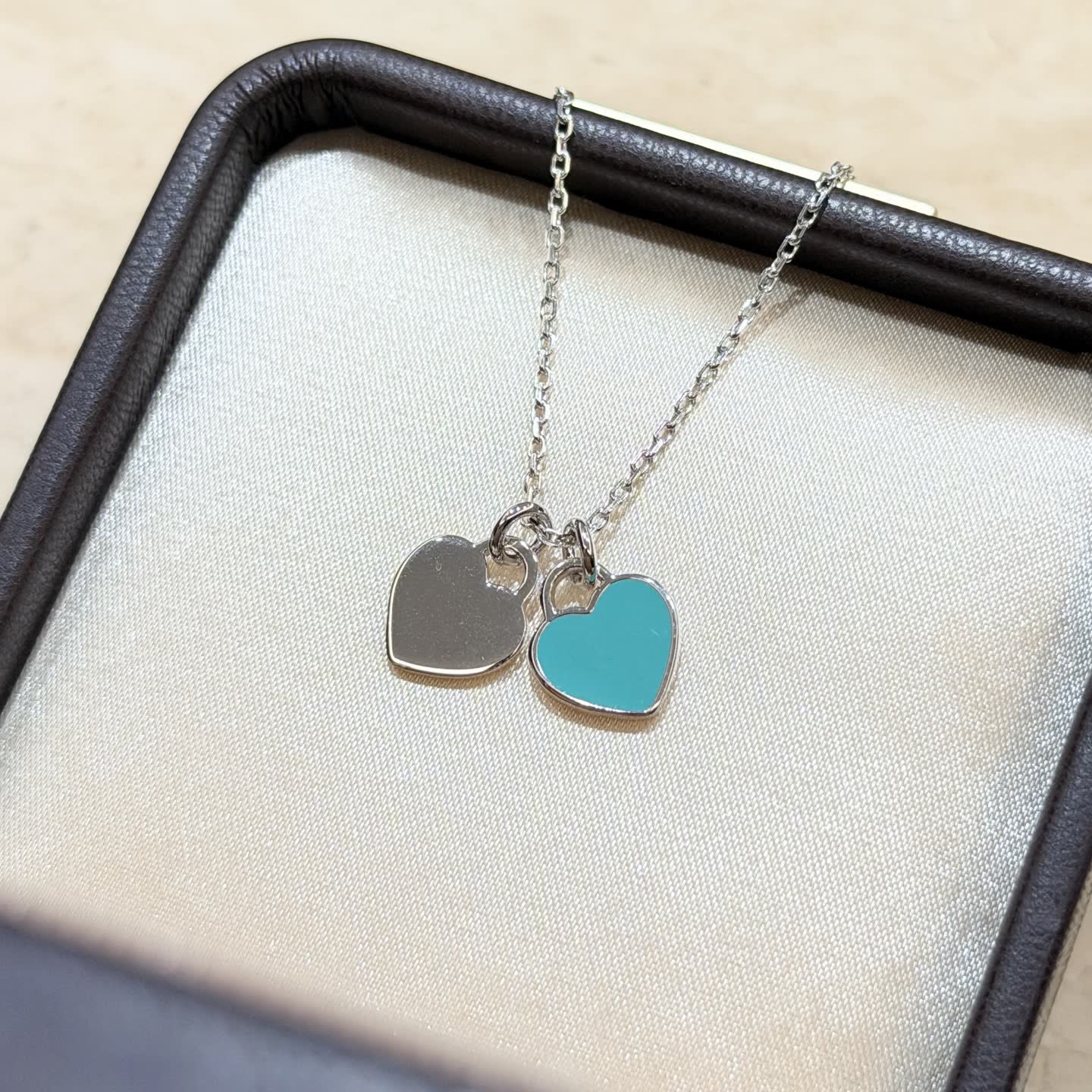 Tiffany & Co. Blue Enamel Heart Tag Necklace